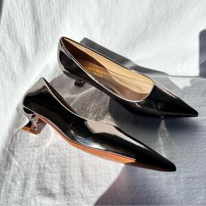 Dark silver minimal classic pointed toe slip on pumps